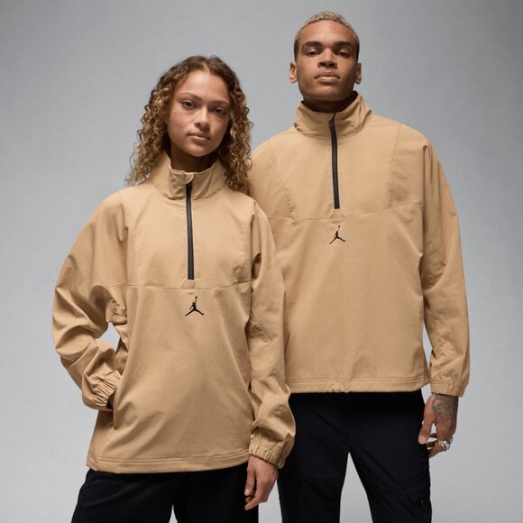 Men's Air Jordan Sport Golf Jacket Woven 1/4 Zip Khaki Tan Black Size Small - Picture 1 of 14